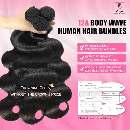 Body Wave Bundles Human Hair 12A Human Hair Bundles 10 12 14 Inch Brazilian Virgin Hair Extensions 100% Unprocessed Human Hair Body Wave 3 Bundle Natural Color