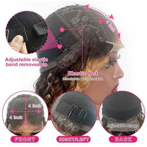 FIRIEYA 4/27 Highlight Lace Front Wigs Human Hair Pre Plucked 180 Density 4X4 Ombre Honey Blonde Deep Wave Lace Closure Wigs for Women 22 Inch