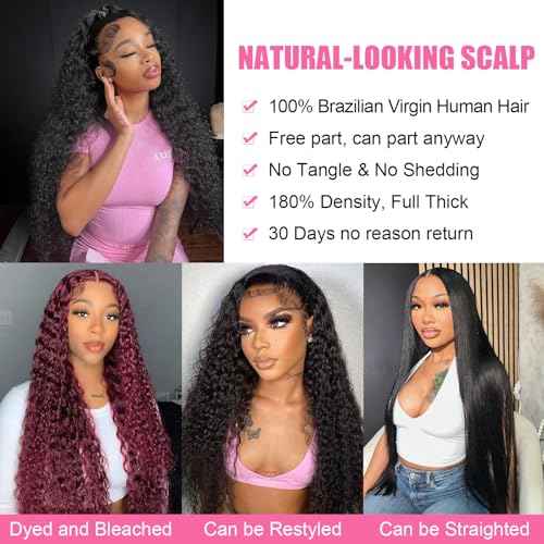 26 Inch Deep Wave Lace Front Wigs Human Hair 13x4 Deep Curly Human Hair Wig Pre Plucked 180% Density HD Transparent Lace Front Wigs for Black Women Natural Black