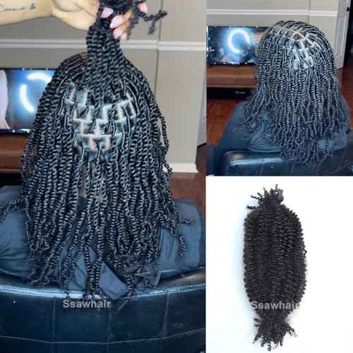 Afro Kinky Curly Human Hair Bulk Springy Twist Hair Extensions For Twist Braiding Locs Hair Pre-Separated Springy Afro Twist Human Hair Extensions 16 Inch 200g