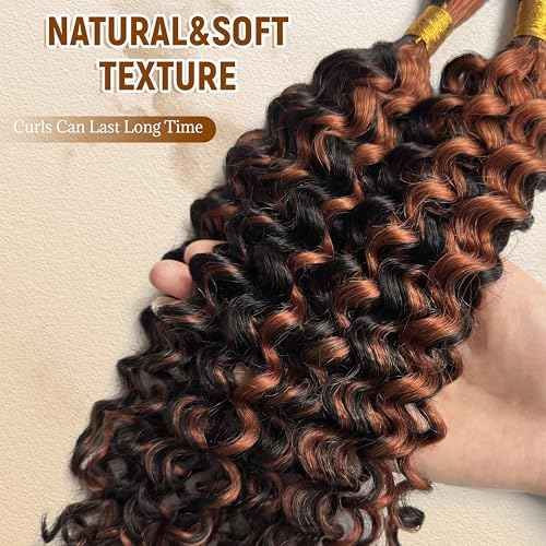 Belaved Human Braiding Hair Highlight 2 Bundles 100g 22 Inch Ombre Brown Water Wave Bulk for Braiding 100% Brazilian Virgin 1BP30 Curly Hair Extensions for Boho Braids Wet Wavy Micro