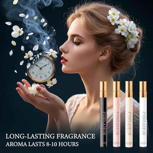 Pheromones Perfumes for Women, Long Lasting 4-pack Perfume Set, Amber Vanilla, Saffron Amber, Woody Citrus, Spicy Sandalwood, 1.64fl. Advanced Travel Cologne Spray for Men & Women