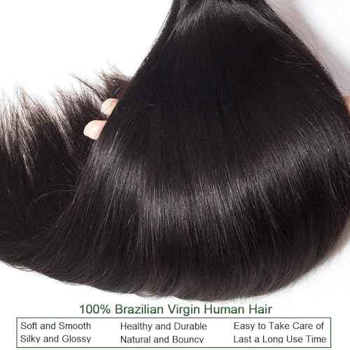 Human Hair Bundles Straight Hair 20 22 24 Inch 3 Bundles Human Hair 100% Unprocessed Brazilian Remy Virgin Hair Extensions Sew In Hair Bundles Natural Black