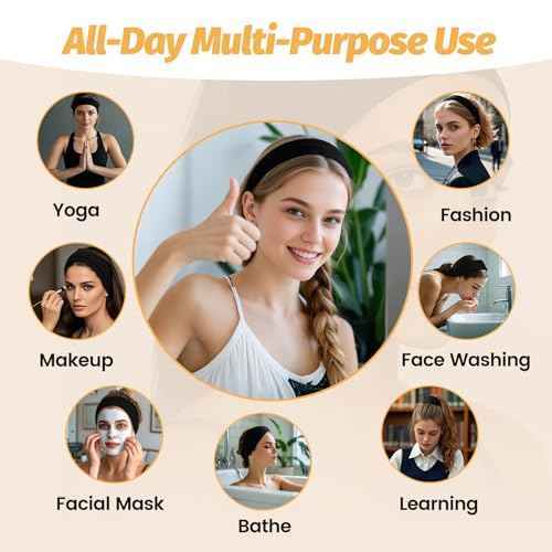 Headbands for Women - 6 Pack Wide Elastic Hair Bands | Stretchy Sweatbands Hair Bands | Soft Sports Thin Head Bands | Non-Slip Accessories Bands for Fashion, Washing Face, Workouts, Yoga, Daily Use