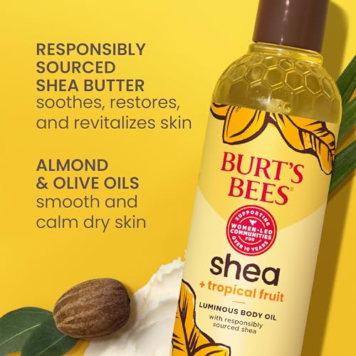 Burt's Bees Shea + Tropical Fruit Luminous Body Oil, Non-Greasy, Antioxidant Rich for Glowing Skin, Non-Irritating, Natural Origin Skin Care, 8 oz.