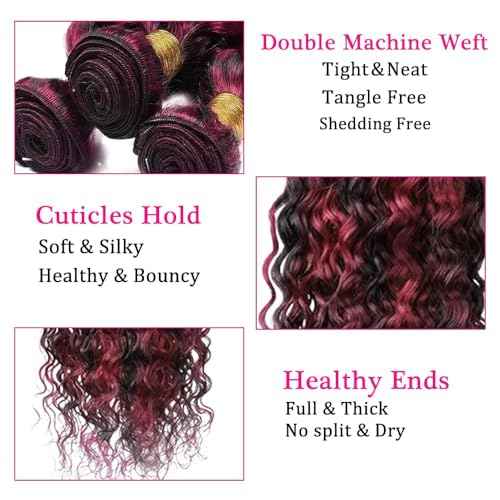 26 28 30 inch Human Hair Bundles P1B/99J Deep Wave Human Hair Bundles Brazilian Unprocessed Virgin Hair 3 Bundles Two Tone Black Mixed With Burgundy Quick Weave for Black Women