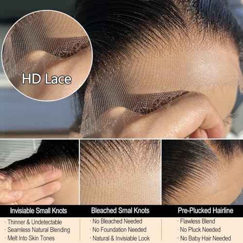 Venice Hair Real HD Lace Closure only 0.10mm Ultra-thin Invisible Crystal HD Lace Pre Plucked with Baby Hair Straight Human Hair Lace Frontal Closure (7x7 HD Body, 18 Inch)