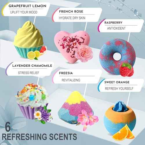 Bath Bombs Gift Set for Christmas - Bath Bombs for Girls, 6 Aromatherapy Natural BathBombs w/Organic Ingredients Skin Moisturizing Bubble BathBombs for Women Relaxing, Kids Stocking Stuffers