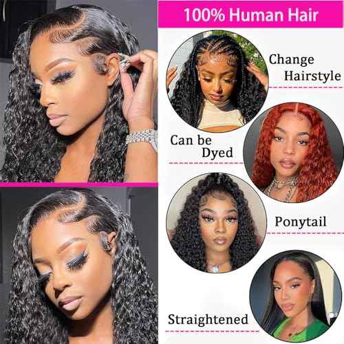 200% Density 22 Inch 13x6 Deep Wave Lace Front Wigs Human Hair Curly HD Lace Front Human Hair Wig Pre Plucked 100% Real Human Hair No Synthetic Blend No Tangle No Shedding Triple Lifespan 3X