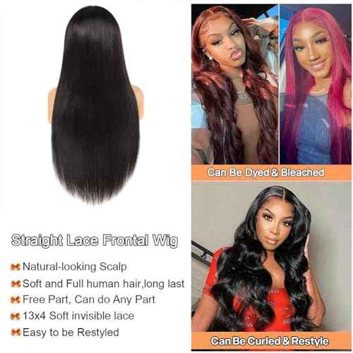 Straight Lace Front Wigs Human Hair Pre Plucked 13x4 HD Lace Frontal Wigs for Black Women Straight Wigs Human Hair with Baby Hair Glueless 180% Density Natural Black 30 Inch