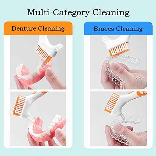 Denture Brush 4Pcs Denture Toothbrushes£¬Denture Cleaning Care Cleaning Brush £¬Double Sided Toothbrush£¬Multi-Layered Bristles and Rubber Anti-Slip Handle (Purple, Green, Blue, Orange)
