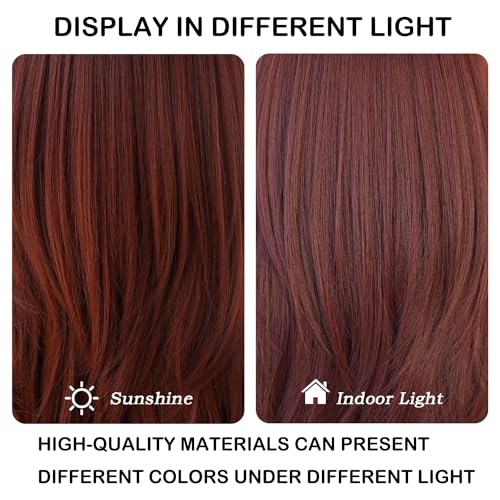 DAWANQU Red Wig With Bangs Long Body Straight Wigs Hair Preplucked Hairline Natural Wigs for Women Synthetic Wig Hair Long straight hair wigs with bangs (25 Inch, Berry Red)