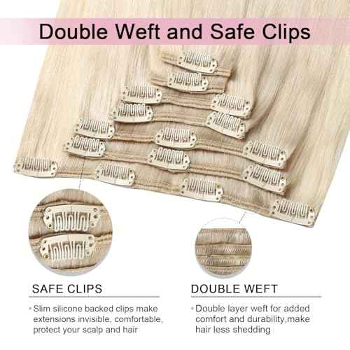 Pro2.0 Clip in Hair Extensions Real Human Hair 22inch 7pcs #60 Platinum Blonde Remy Real Hair Extensions Clip in Human Hair 120g Thick Double Weft for Women£¨#60-22inch£©