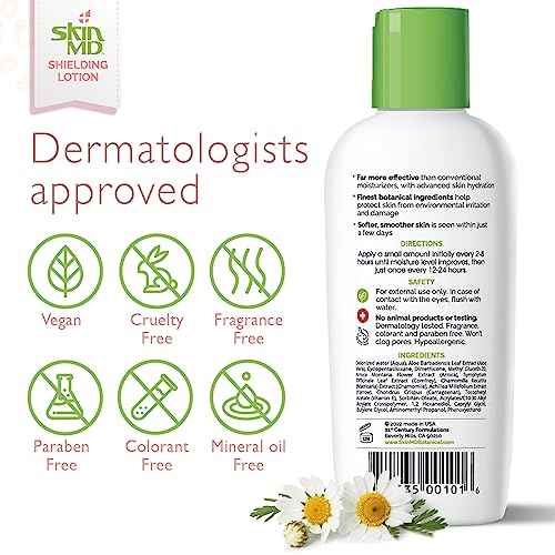 Skin MD Shielding Lotion 4oz - 3 Pack Hydrating Body Lotion for Sensitive Skin with Dispenser | Non-Greasy, Fast-Absorbing Moisturizer with Plant-Based Ingredients, Eczema & Psoriasis Relief