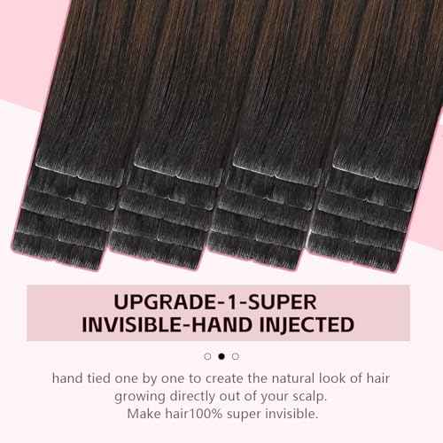 Invisible Tape in Hair Extensions Human Hair 3rd-Generation #1b/4/27 Natural Black to Chocolate Brown and Caramel Blonde 20pcs 50g 22inch Invisi Edge Tape ins Extensions(#1b/4/27a-22inch)