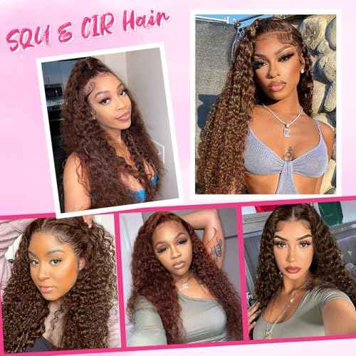 SQU&CIR Chocolate Brown Deep Wave Lace Front Wigs Human Hair 180% Density Glueless Brown Curly Wig 13X4 HD Lace for Women Colored Human Hair Wig Pre Plucked With Baby Hair 26 Inch