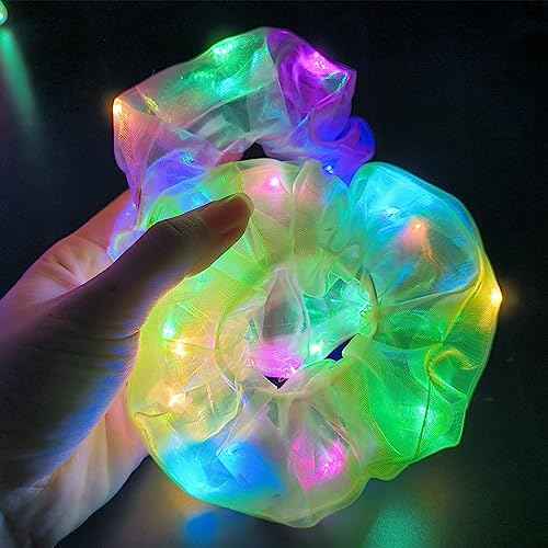 20Pcs Light Up Scrunchies with 12Pcs Satin Elastic Hair Bands, LED Hair Ties for Women & Girls, Glow in the Dark Party Supplies Christmas Party Favor Festival Rave Accessories for Neon Glow Party