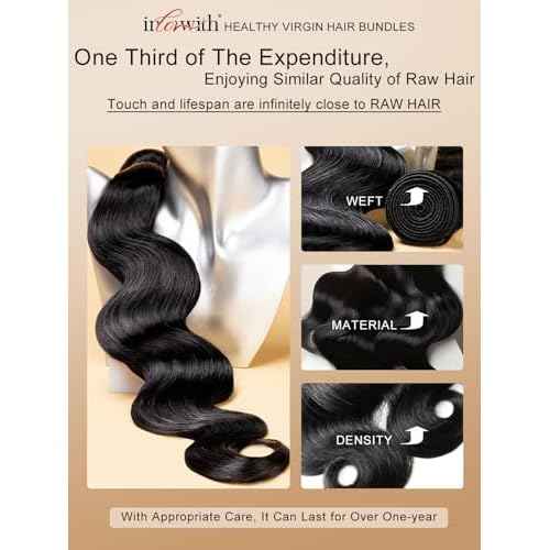 inlovwith Body Wave Bundles Human Hair, 100% Unprocessed Brazilian Virgin Hair, Selected Healthy Human Hair Bundles for Women(3 Bundles, 18 20 22 Inches)