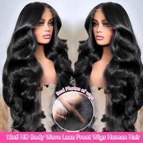20 Inch 13x6 Lace Front Wigs Human Hair 200 Density Body Wave HD Lace Front Wigs Human Hair Pre Plucked Natural Color Glueless Wig 100% Virgin Human Hair Lace Front Wigs for Women
