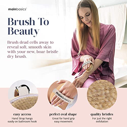 MainBasics Dry Brushing Body Brush for Lymphatic Drainage, Dry Skin, Cellulite, Blood Circulation with Exfoliating Natural Bristles for Flawless Skin