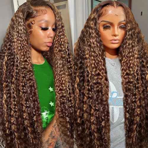Highlight Ombre Deep Wave Lace Front Wigs Human Hair 13x6 Honey Blonde Wig Human Hair 4/27 Hd Lace Frontal Wigs Wet And Wavy Curly Glueless Wig 24inch