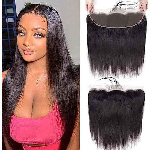 13x4 Ear To Ear Straight Lace Frontal Closure Transparent HD Human Hair With Baby Hair Knots 100% Virgin Remy Human Lace Frontal Closures 150% Density Natural Color (18 Inch,Straight frontal)
