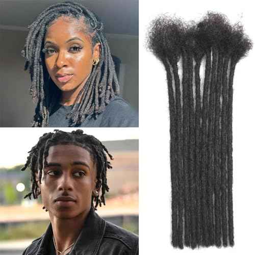 Long Loc Extensions Human Hair Dreadlock Extensions Dreads Extensions for Men Women 0.4 cm 18 Inch 30 Strands Handmade Permanent Locs Extension Natural Black Locs Hair Extensions Can be Dyed Bleached