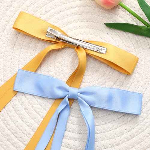 20Pcs Hair Bows for Women Girls,Satin Ribbon Hair Bows with Long Tail, Bowknot Tassel Claw Hair Clip for Women, Hair Barrettes with Bow Accessories (20 Color mixing)