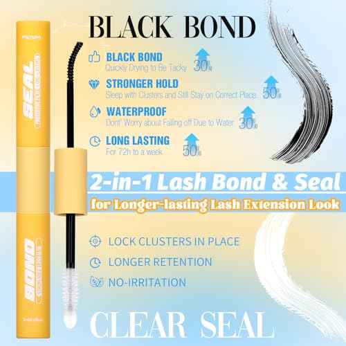 Yawamica Lash Clusters Kit Fluffy Eyelash Clusters 15-25mm Lash Extension Kit 150D+200D Volume Individual Lashes D Curly Cluster Lashes DIY Eyelash Extension Kit with Waterproof Bond and Seal