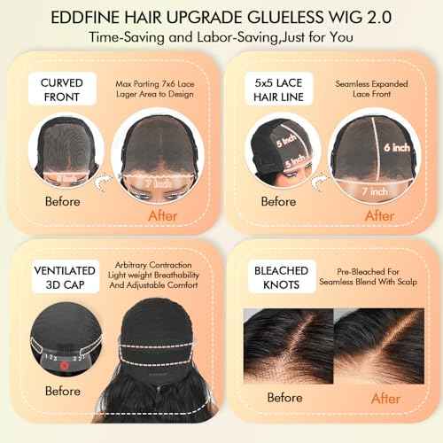 250% Density Glueless Wigs Human Hair Pre Plucked Pre Cut 7x6 HD Lace Closure Wigs Human Hair Body Wave Lace Front Wigs Human Hair for Women Drawstring Glueless Wigs for Beginners 20 inch