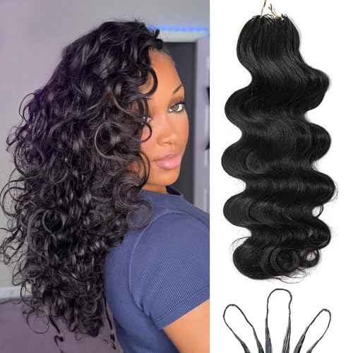 Body Wave Feather Crochet Human Hair Extensions Pre Looped Hair Extensions Body Wave Knotless Soft Pre-Separated Crochet Human Hair Natural Color 16inch 120g