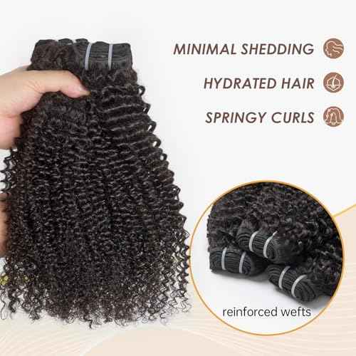 WEQUEEN Kinky Curly Human Hair Bundles Premium Virgin 100% Human Hair 3c/4a Curly Wave 14 Inch Single Bundle Natural Black