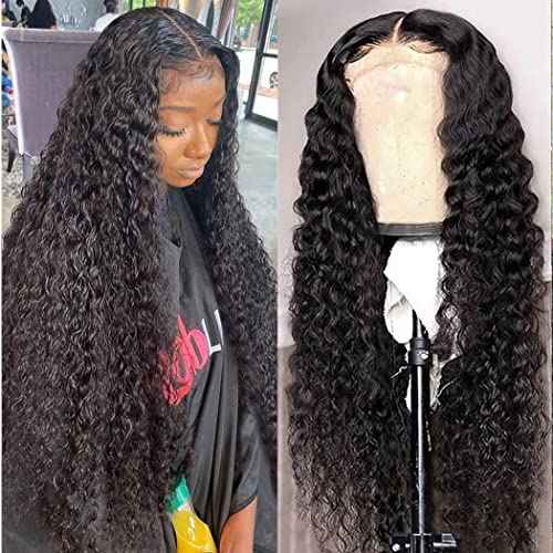 kiss love Glueless Wigs Human Hair Pre Plucekd with Baby Hair 180% Density Deep Wave Closure Wigs Human Hair Glueless Wig with Elastic Band 4x4 Curly Wigs for Women (20Inch)