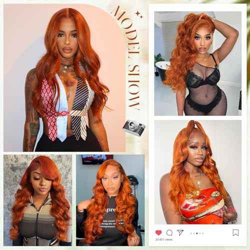 Ginger Lace Front Wig - 13x6 HD Body Wave, Pre Plucked with Baby Hair, 180 Density, Glueless Orange 24 Inch