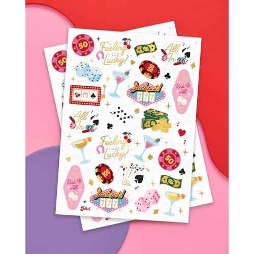 xo, Fetti Casino Temporary Tattoos - 50 Gold Foil | Bachelorette Decorations, Birthday Accessory, Las Vegas Bach Theme Favor, Game Night Bday Gift, Feeling Lucky Dice Decor, Girls Poker Party