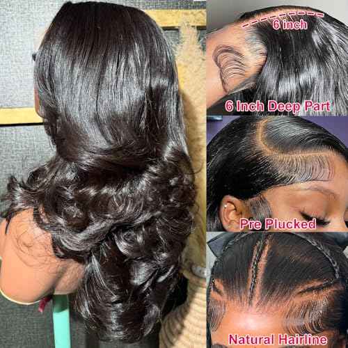 13x6 Body Wave Lace Front Wigs Human Hair Pre Plucked 200% Density Frontal Human Hair 13x6 Transparent Frontal Wigs Human Hair for Women 26 Inch