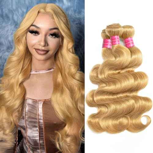 Aopusi #27 Human Hair Bundles Brazilian Body Wave Virgin Hair Honey Blonde Body Wave Bundles #27 Colored Blonde 3 Bundles/Lot for Black Women(20 22 24 Inch)
