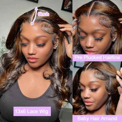 Highlight Bob Wig Human Hair Ombre FB/30 13x6 Lace Frontal Wigs Human Hair 200 Density HD Lace Front Wigs Pre Plucked Hairline Color Short Bob Wigs for Women Glueless Body Wave Human Hair Wig 16 Inch
