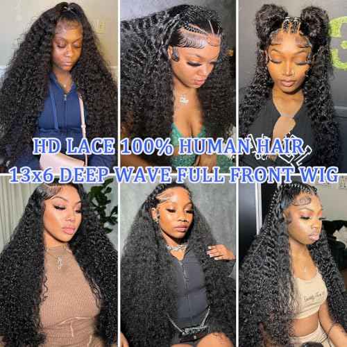 13x6 Deep Wave Lace Front Wigs Human Hair 200 Density Pre Plucked 13x6 HD Transparent Lace Frontal Wigs Human Hair Glueless Curly Wigs For Black Women 24 Inch