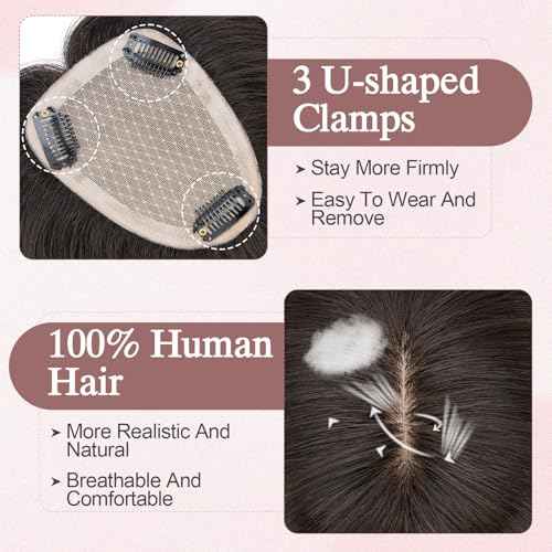 Hair Toppers for Women Real Human Hair Toppers Hairpieces for Women No Bangs Adds Volume 10 Inch 1B Natural Black