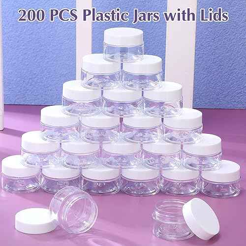 200 Pcs 1 oz Empty Bulk Plastic Container Jars with Lid Leak Proof Round Plastic Jars Small Cosmetic Travel Containers for Storage Makeup Creams Lotion Ointments, White