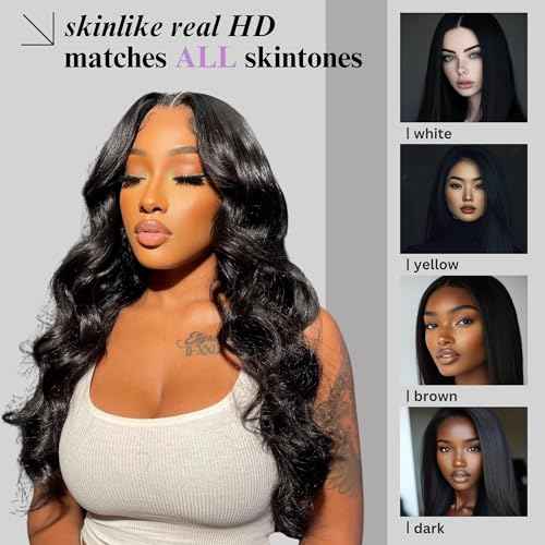 5x5 Skinlike Real HD Lace Closure Only Body Wave Ultra Thin Invisible Lace Virgin Human Hair Closure Pre Plucked Natural Hairline Sew In Closure Piece 16 Inch Natural Black