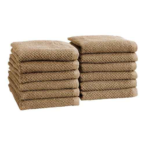 Great Bay Home Taupe Washcloth Set ? 100% Cotton 12-Pack 13"x13", Absorbent & Quick-Drying, Soft & Durable
