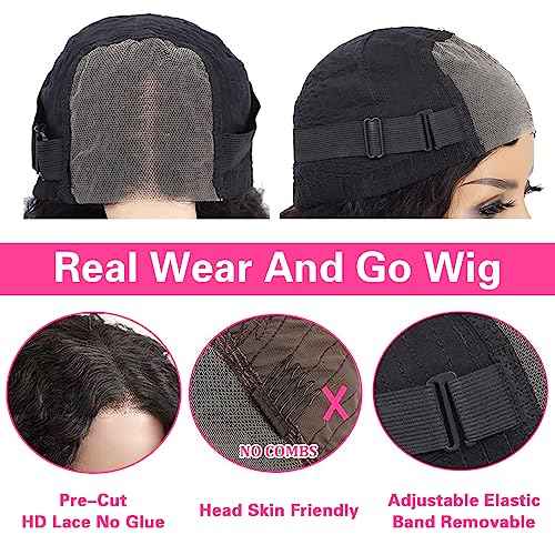 26 Inch Wear and Go Glueless Wigs Pre Plucked 200% Density Deep Wave Lace Front Wigs Human Hair for Women Transparent Closure Wigs Natural Color
