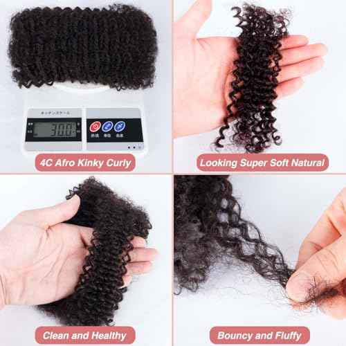 Afro Kinkys Bulk Human Hair for Mini Twist Braiding Braids Locs Dreadlock Extensions Afro Kinky-Curly Human Braiding Hair Bundles For Men Women Kids 16 Inch 4 Bulks 120g #1B Natural Black Soft Fluffy