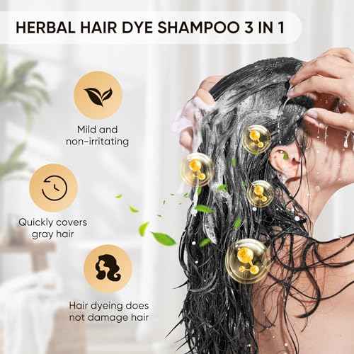 Hair Dye Shampoo for Gray Hair, 3 in 1 Herbal Ingredients Natural Dye for Women Men, Grey Coverage(500mL,17.6 Fl Oz) (Black)