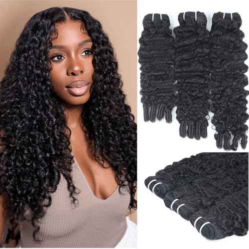 Burmese Curly Bundles Human Hair 18 20 22 Inches 3 Bundles 3C4A Water Wave Quick Weave with Spiral Curly End 100% Raw Human Hair Bundles Curly Hair Extensions for Women Natural Black