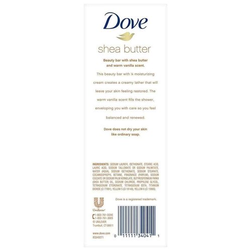 Dove Purely Pampering 16-4 OZ Shea Butter Bar Soaps, Warm Vanilla Scent, 64 OZ, White