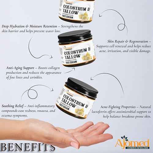 Colostrum & Tallow Face Moisturizer - tallow For Dry skin, Fine Lines & Aging ? Handmade Skincare Tallow balm for rosacea, eczema- Retinol & Hyaluronic Acid Cream, Moisturizer Face Cream Day & Night