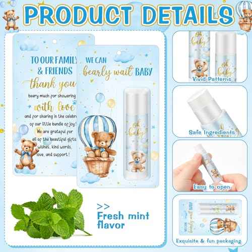 50 Pack Bear themed Baby Shower Favor Baby Shower Lip Balm Party Gifts for Guest Games Prizes Friends Gender Reveal Girls Boys Halloween Thanksgiving Christmas